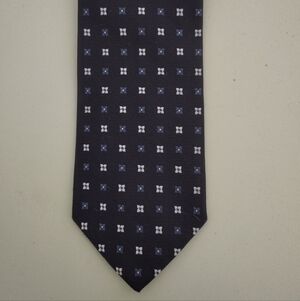 Brooks Brothers Navy and White Patterned Tie Pure Silk Woven In England